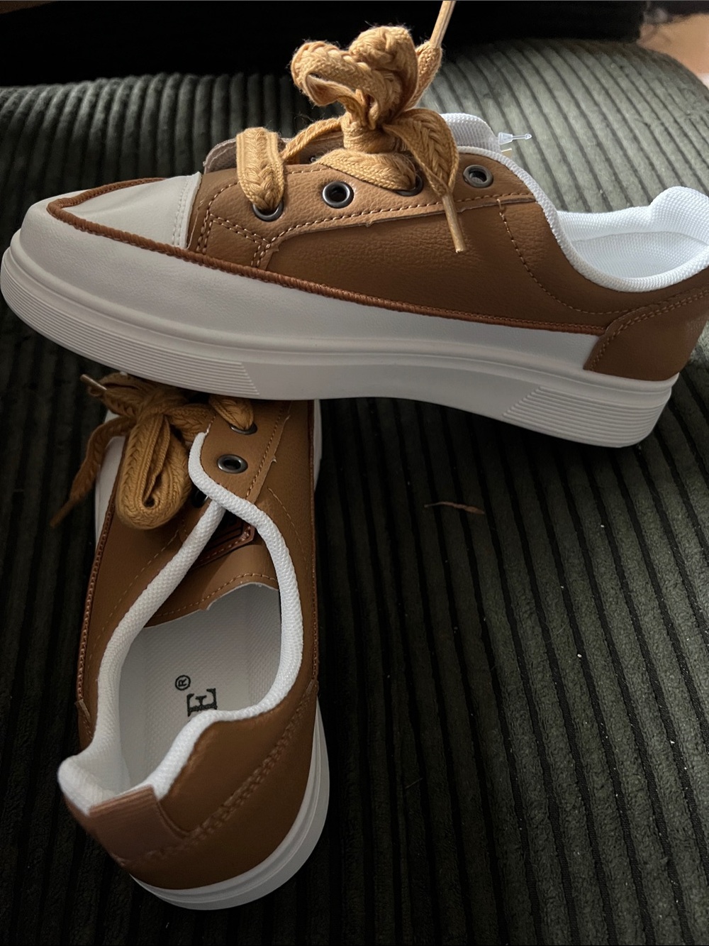 NWT Women’s Casual Lace-Up Sneakers in Golden Brown and White